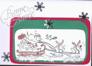 Post image for Carte de voeux avec hérisson, traineaux et paillettes !!