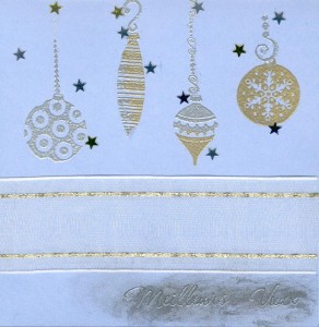 Post image for Modèle de Carte de voeux bleue : Boules de noël et petites étoiles