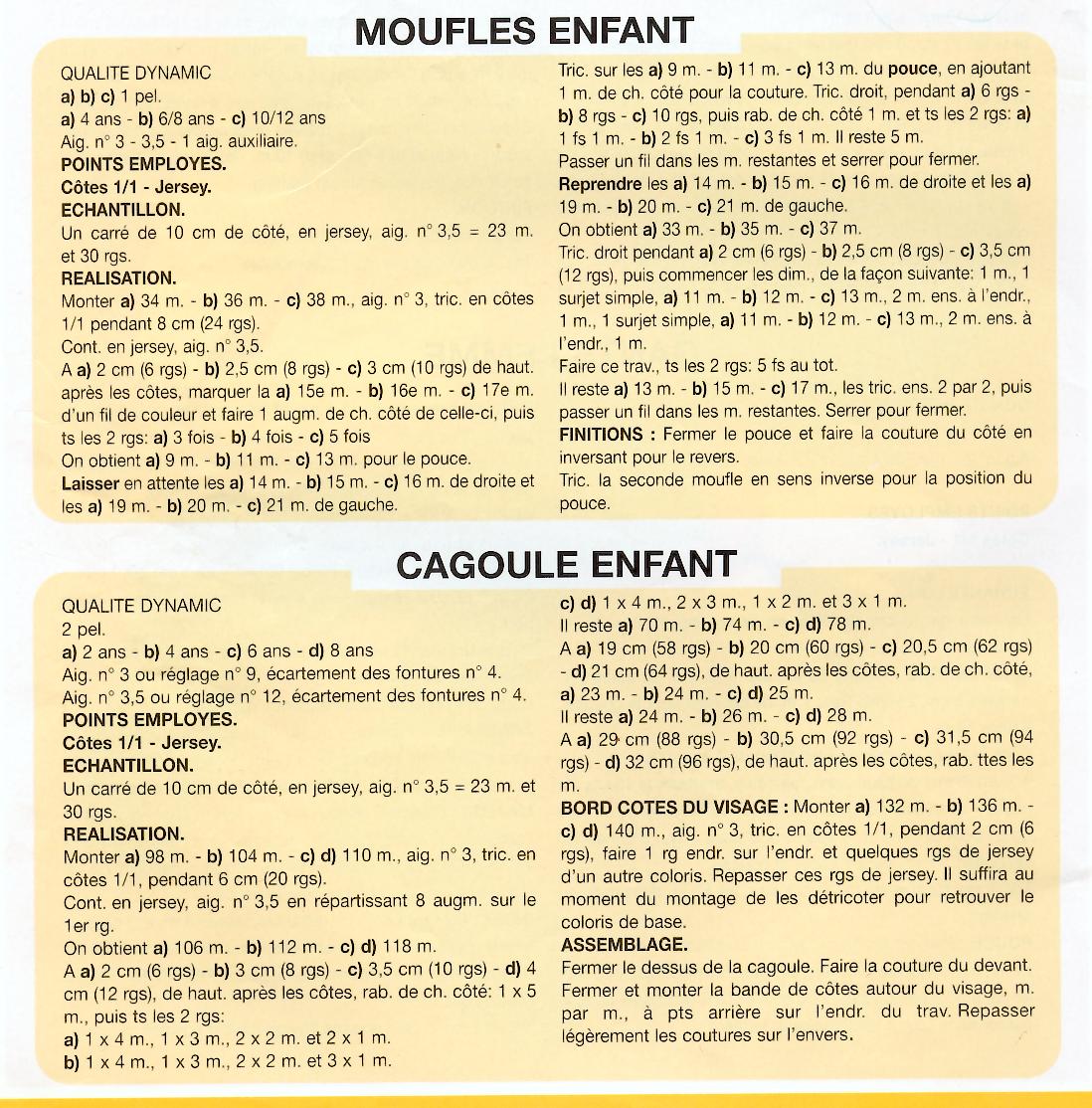 Fiche tricot cagoule 2 ans à adultes