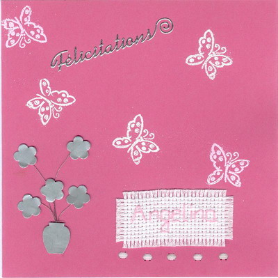 Carte de naissance rose papillons