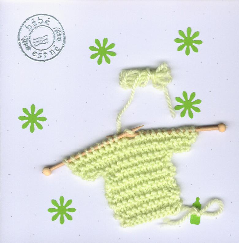 Carte avec pull en tricot vert